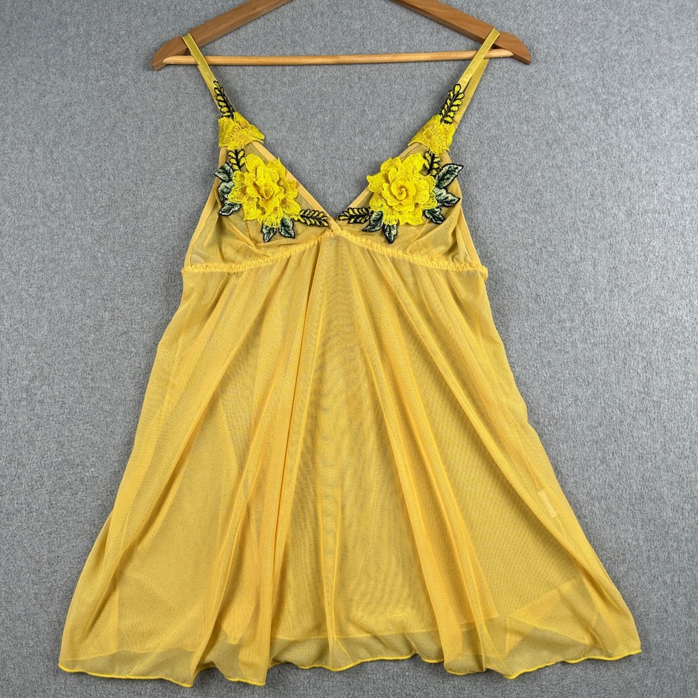 Babydoll Women S Yellow Floral Mesh Sheer Embroidered Lingerie Nightie